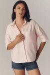 Maeve Puff Elbow-sleeve Boxy Buttondown Oxford Shirt In Pink
