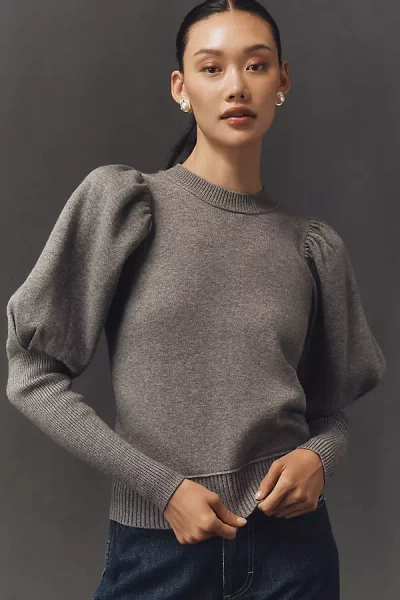 Maeve Puff-shoulder Ribbed Sweater In Gray