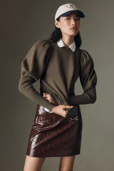 Maeve Puff-shoulder Ribbed Sweater In Green