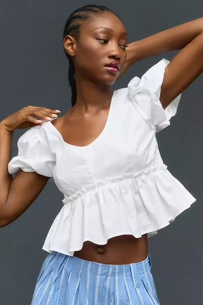 Maeve Puff-sleeve Babydoll Crop Top In White
