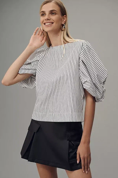 Maeve Puff-sleeve Boatneck Top In Black