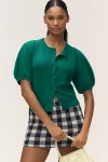 Maeve Puff-sleeve Cashmere Cardigan In Green