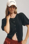 Shop Maeve Puff-sleeve Cashmere Cardigan Sweater In Black