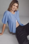 Maeve Puff-sleeve Cashmere Cardigan Sweater In Blue