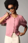 Maeve Puff-sleeve Cashmere Cardigan Sweater In Pink