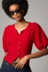 Maeve Puff-sleeve Cashmere Cardigan Sweater In Red