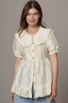 Maeve Puff-sleeve Collared Babydoll Blouse In White