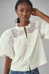 Maeve Puff-sleeve Embellished Button-front Blouse In White