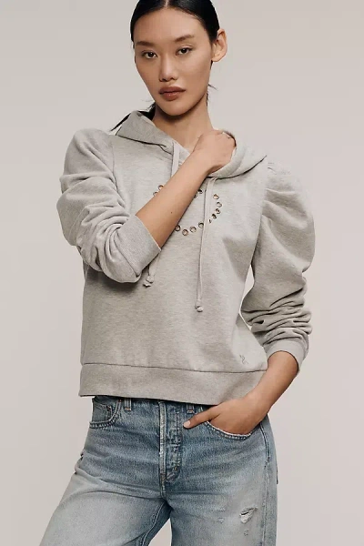 Maeve Puff-sleeve Grommet Heart Sweatshirt In Gray