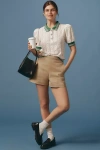 Maeve Puff-sleeve Lace Polo Top In White