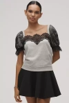 Maeve Puff-sleeve Lace-trim Top In Black