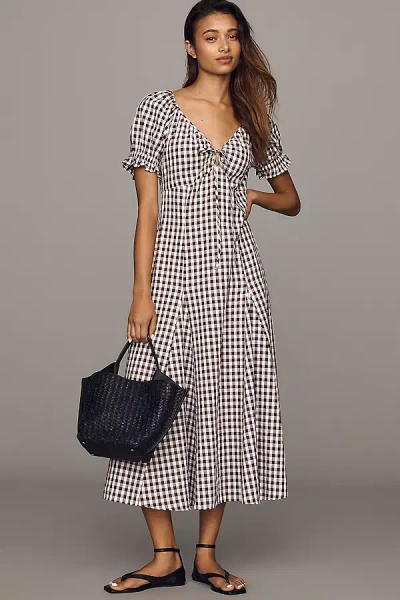 Maeve Puff Sleeve Midi Dress In Gray