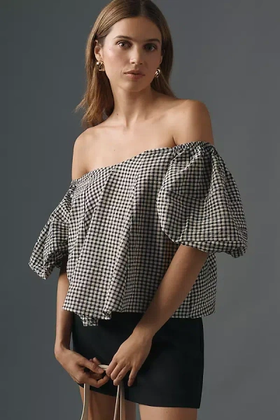 Maeve Puff-sleeve Off-the-shoulder Gingham Top In Black