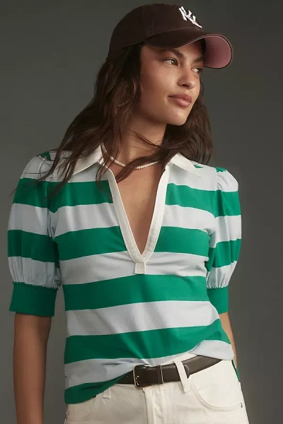Maeve Puff-sleeve Polo Top In Multicolor
