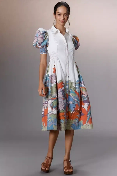 Maeve Puff-sleeve Smocked Shirt Dress