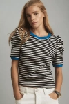 Maeve Puff-sleeve Striped Top In Blue