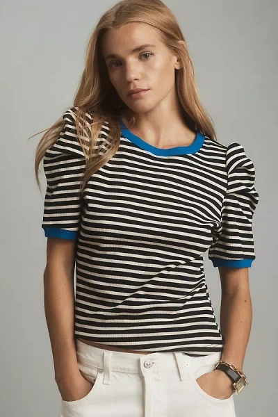 Maeve Puff-sleeve Striped Top In Blue
