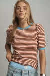 Maeve Puff-sleeve Striped Top In Pink