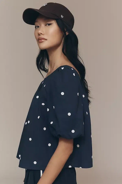 Maeve Puff-sleeve Swing Blouse In Blue