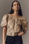 Shop Maeve Puff-sleeve Swing Blouse In Multicolor
