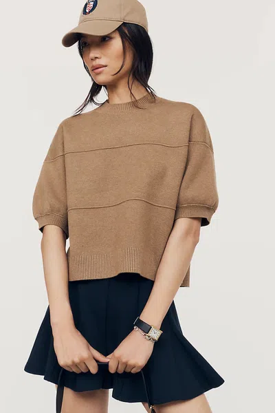 Maeve Puff-sleeve Knit Pullover In Brown