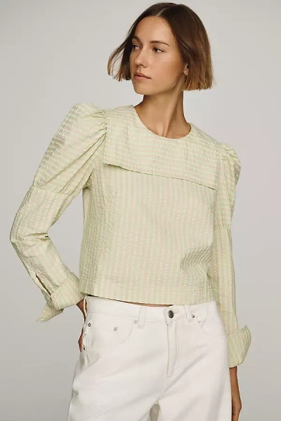 Maeve Puff-sleeve Seersucker Blouse In Neutral