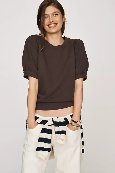 Maeve Puff-sleeve Sweatshirt Tee In Brown