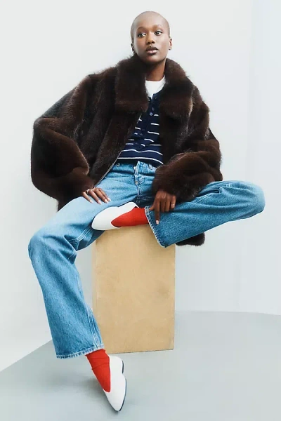 Maeve Rae Faux Fur Cropped Jacket In Brown