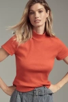 Maeve Ribbed Mock-neck Cropped T-shirt In Red