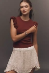 Maeve Ribbed Ruffle Tank Top In Red
