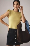 Maeve Ribbed Ruffle Tank Top In Green