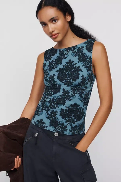 Maeve Ruched Boatneck Tank Top In Blue