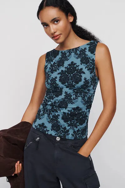 Maeve Ruched Boat-neck Tank Top In Blue
