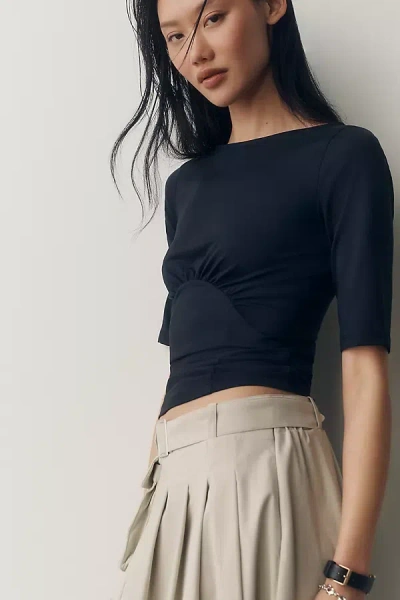Maeve Ruched Boat-neck Top In Black