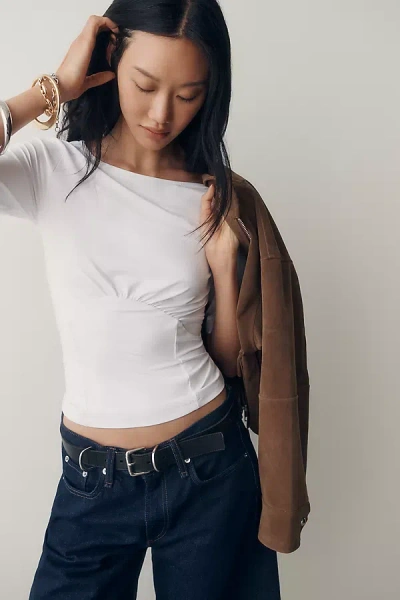 Maeve Ruched Boat-neck Top In White