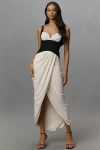 Maeve Ruched Corset Midi Dress In Gray
