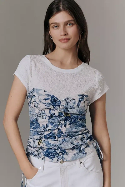 Maeve Ruched Corset Short-sleeve Top In Multi