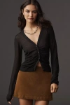 Maeve Ruched Crop Cardigan Sweater In Black