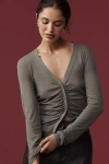 Maeve Ruched Crop Cardigan Sweater In Gray