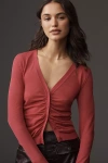 Maeve Ruched Crop Cardigan Sweater In Red