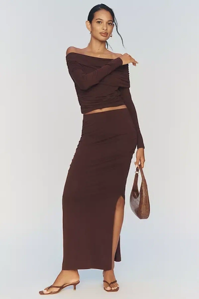 Maeve Ruched Jersey Column Maxi Skirt In Black
