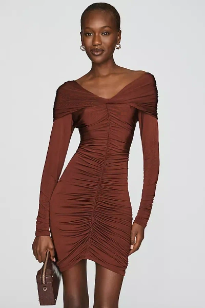 Maeve Ruched Mini Dress In Brown