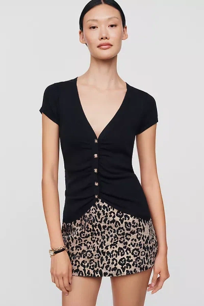 Maeve Ruched Short Sleeve Cardigan In Black