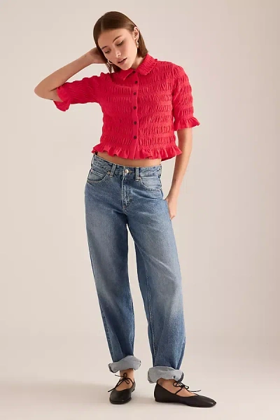 Maeve Ruffle Button-front Top In Red