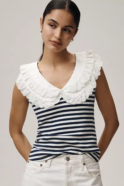 Maeve Ruffle Collar Tank Top In Blue