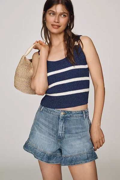 Maeve Ruffled Hem Denim Shorts In Blue