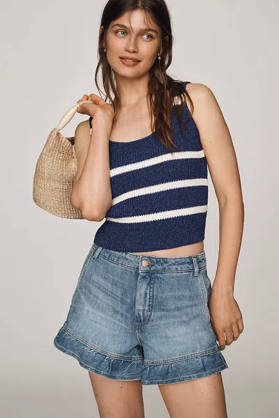 Maeve Ruffled Hem Denim Shorts In Multi