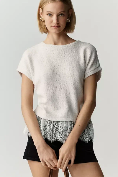 Maeve Ruffled Lace Tee In White