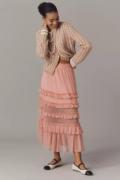 Maeve Ruffled Tulle Tiered Midi Skirt In Pink
