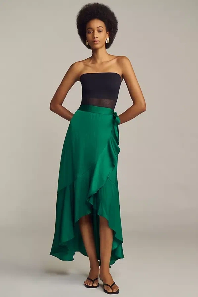 Maeve Ruffled Wrap Maxi Skirt In Green
